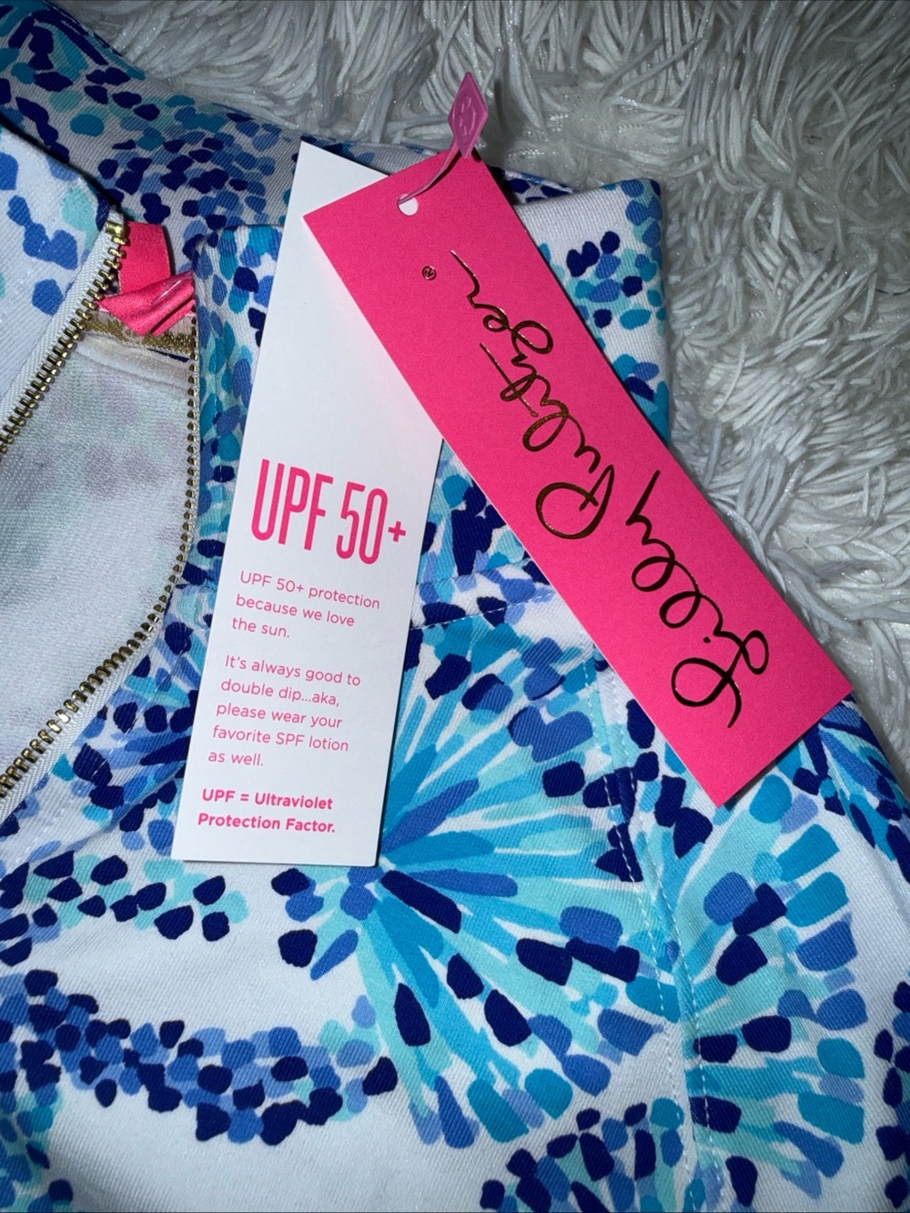 Lilly Pulitzer UPF Skipper Popover Turquoise Oasis Shell Me You Love Me - Picture 3 of 4
